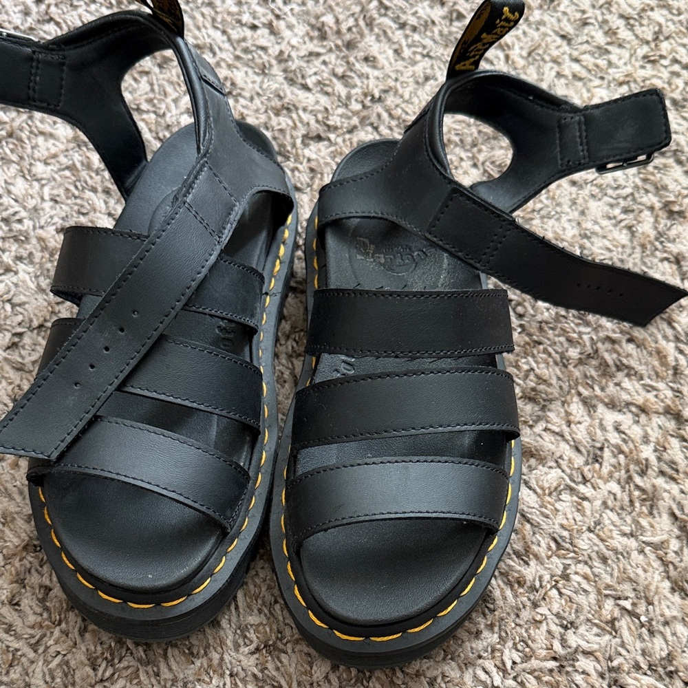 Dr. Martens hydro  Black Sandals with Yellow Stitching